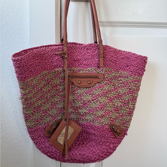 Balenciaga Raffia Panier Two-Toned Tote in Pink/Natural - Picture 1 of 9